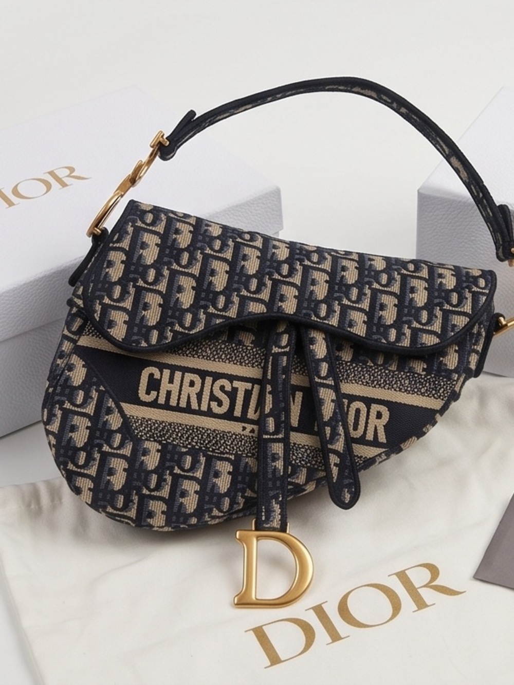 AUTHENTIC Christian Dior Oblique Saddle Bag – Blue Jacquard - Picture 7 of 16